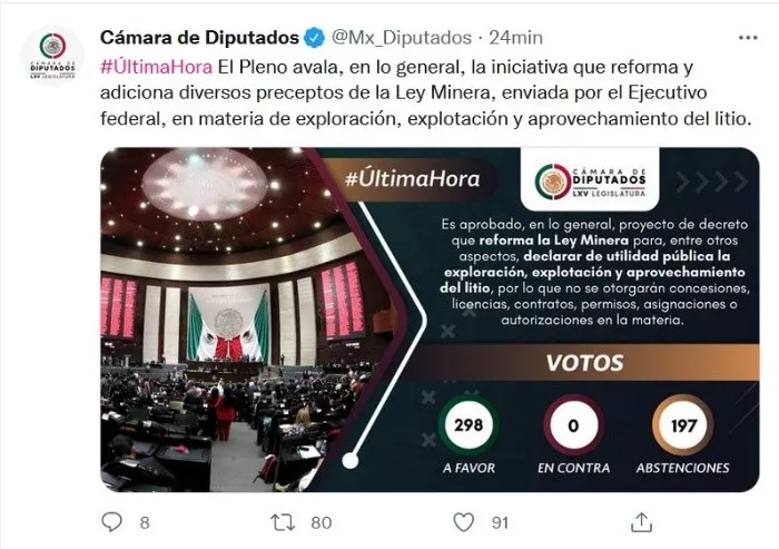 Ley Minera: En fast track, diputados avalan la nacionalización del litio.